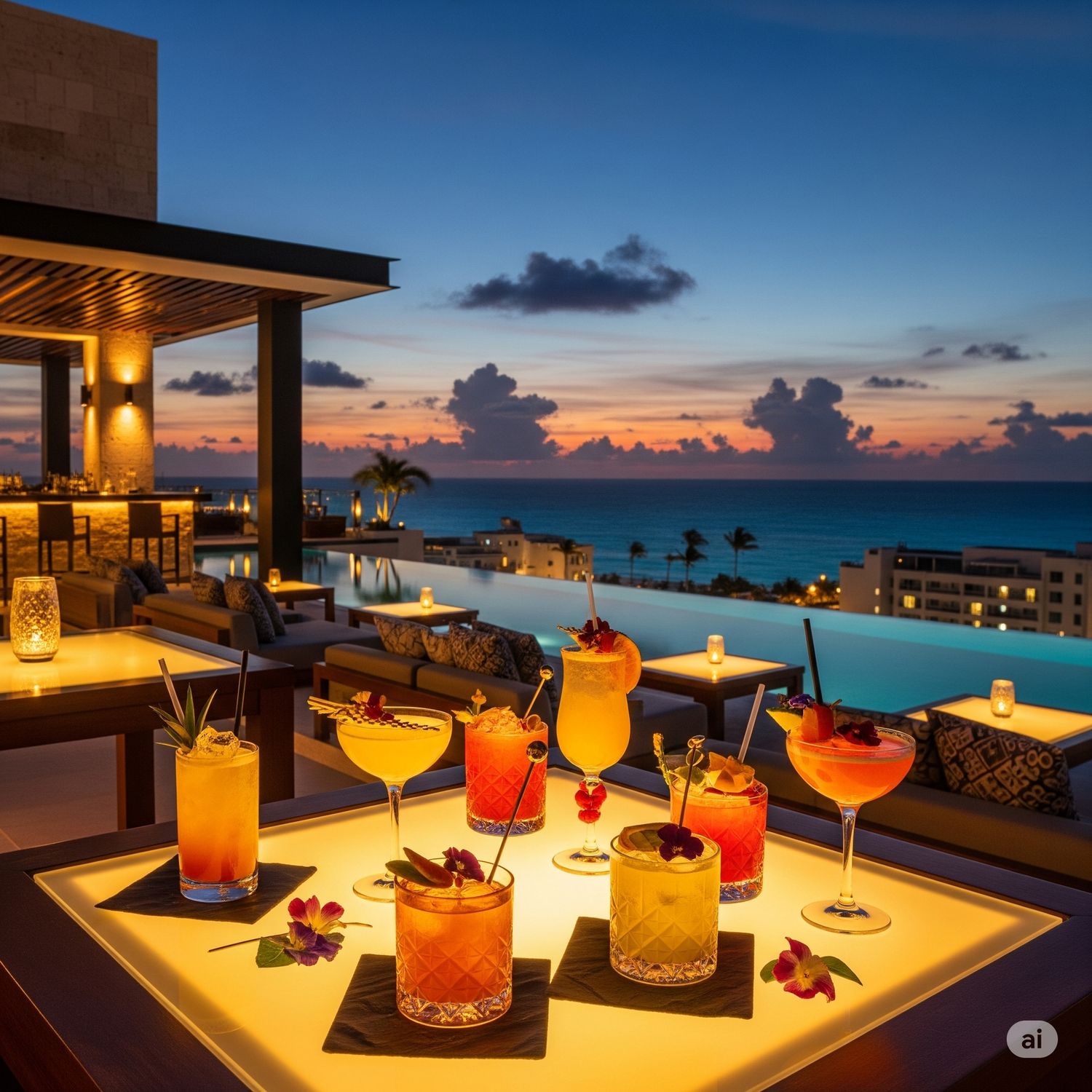 Cocteles en rooftop Cancún