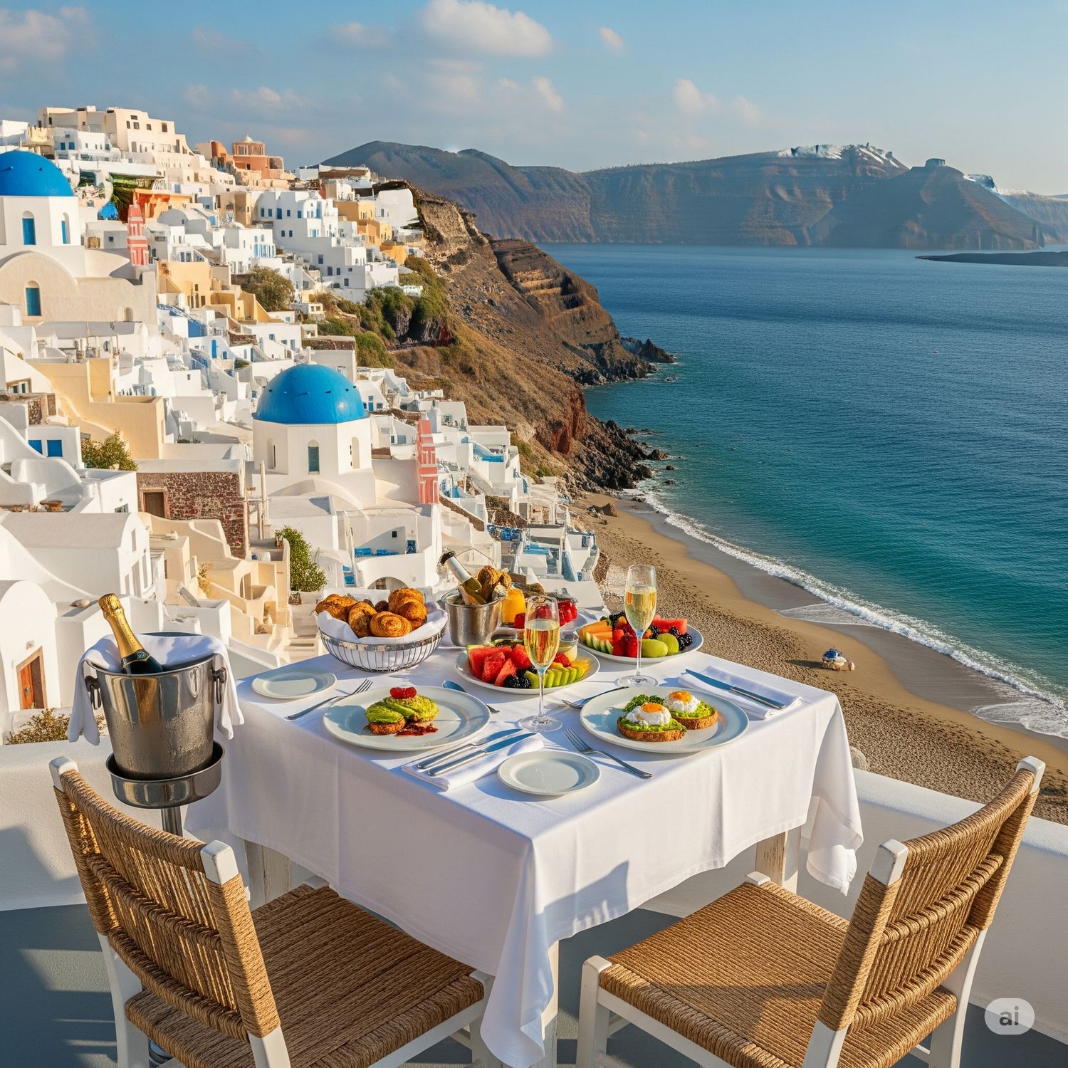 Brunch playa privada Santorini