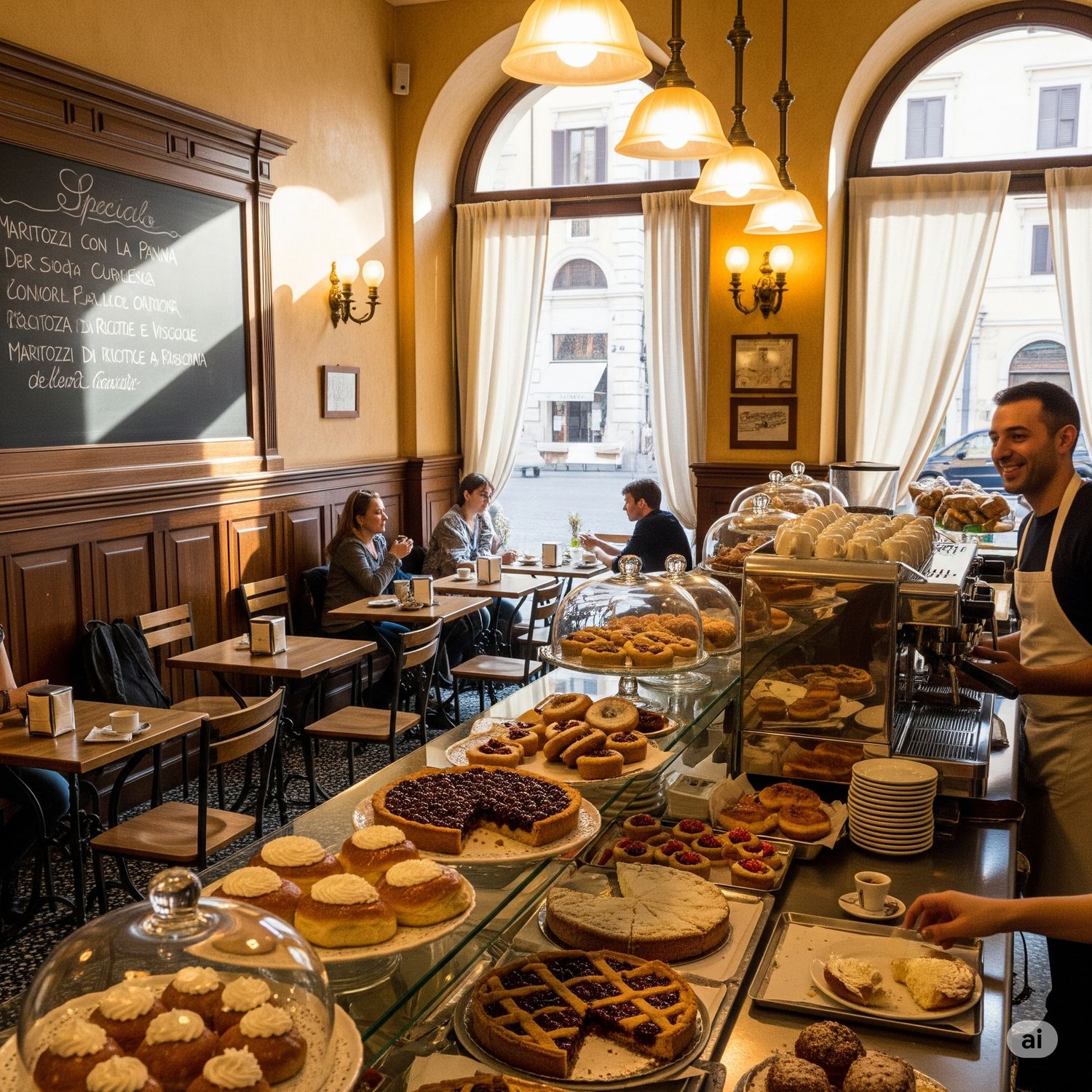 Café y postres en cafetería histórica