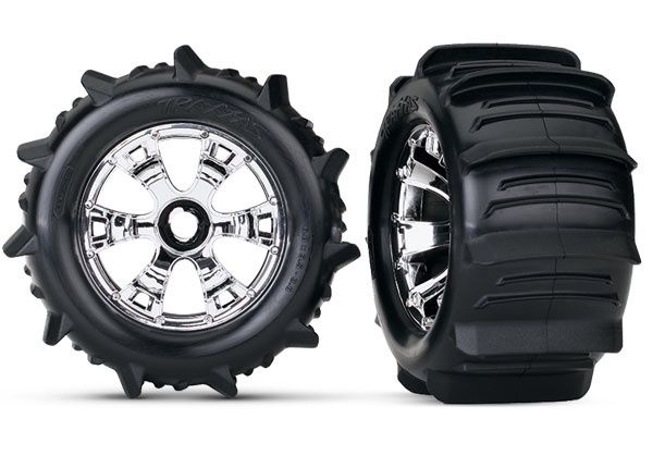 Traxxas Geode 3.8&quot; Chrome Wheels &amp; Paddle Tires (2)