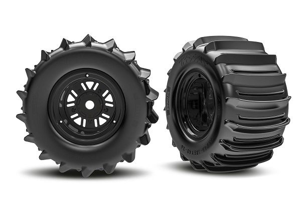 Traxxas 3.2&quot; Funco Black Rear Wheels &amp; Paddle Tires (2)