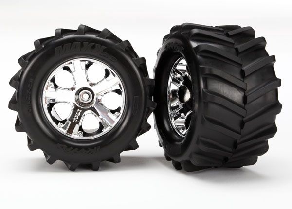 Traxxas All-Star 2.8&quot; Chrome Wheels &amp; Maxx Chevron Tires (2)