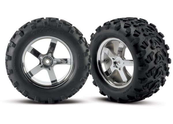 Traxxas Hurricane 3.8&quot; Chrome Wheels &amp; Maxx Tires (2)