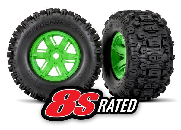 Traxxas X-Maxx Green Wheels w/ Sledgehammer Tires (2)