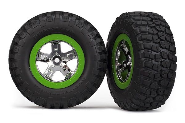 Traxxas SCT Chrome &amp; Green Wheels &amp; BFGoodrich Tires (2)