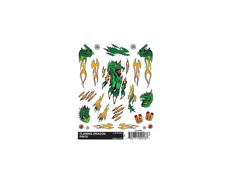 PineCar Dry Transfer Decals, Flaming Dragon