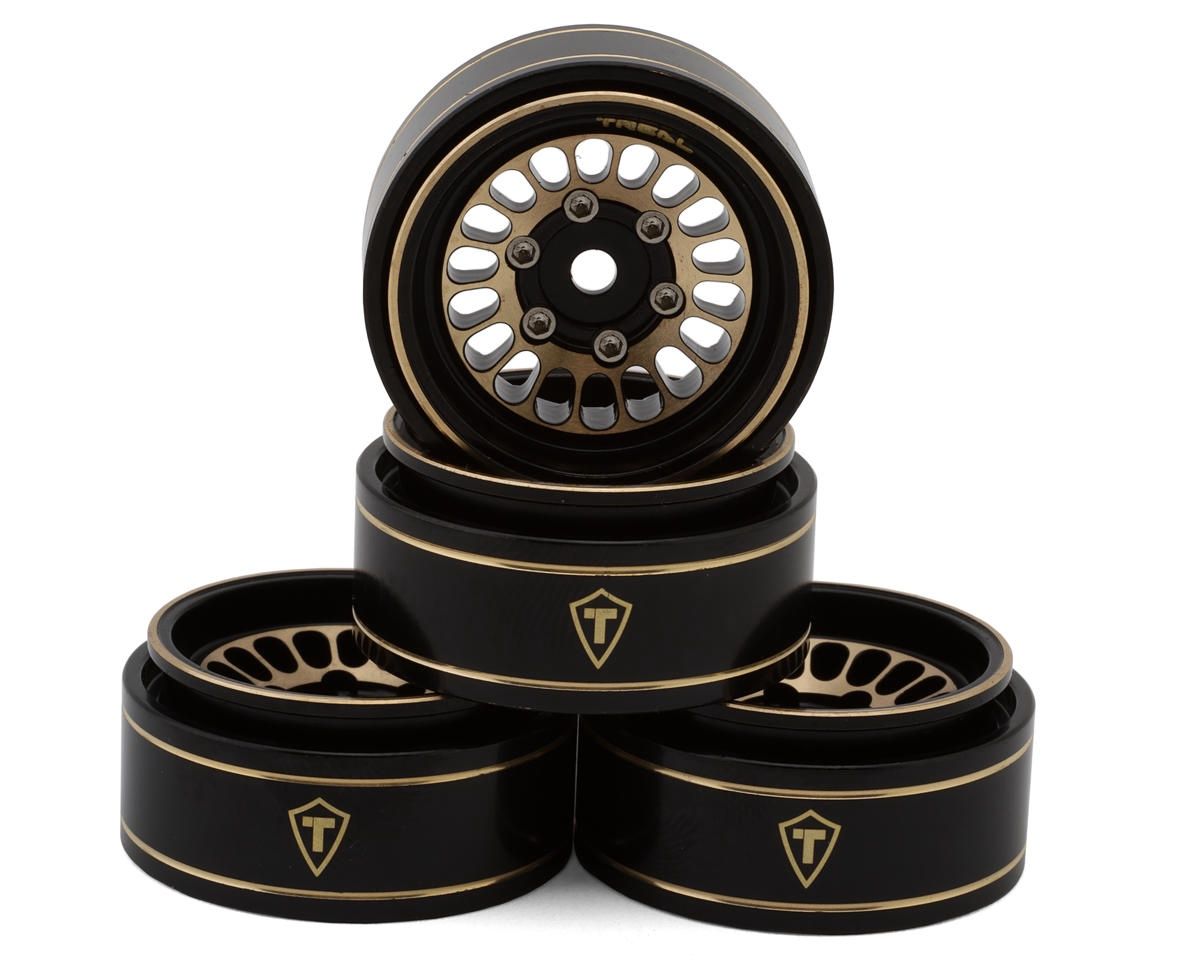 Treal Hobby Type D 1.0" Brass Beadlock Crawler Wheels (40g ea) (Black/Gold) (4)