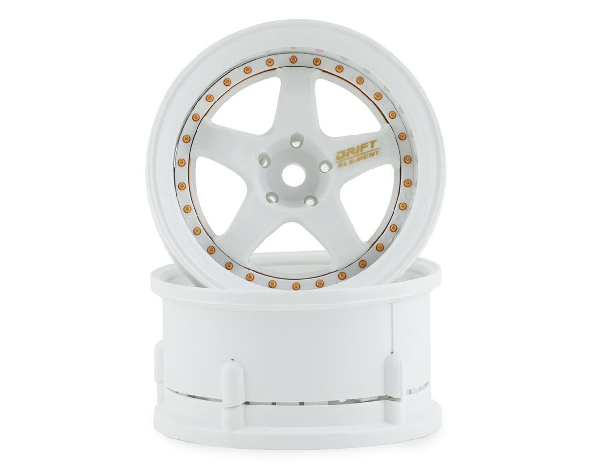 DS Racing Drift Element 5 Spoke Drift Wheels (Triple White w/Gold Rivets) (2)