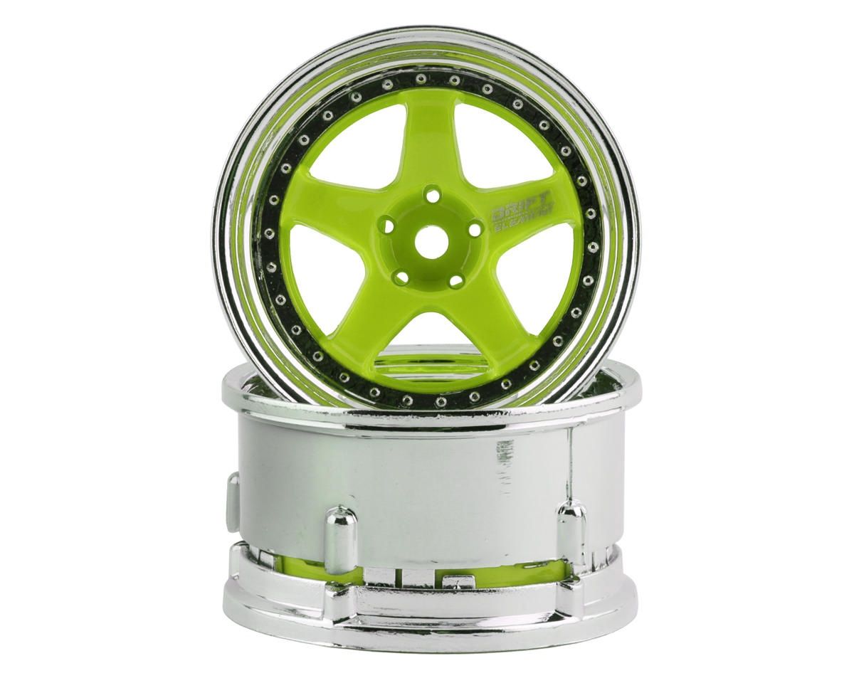 DS Racing Drift Element 5 Spoke Drift Wheel (Green Face/Chrome Lip/Chrome Rivet)