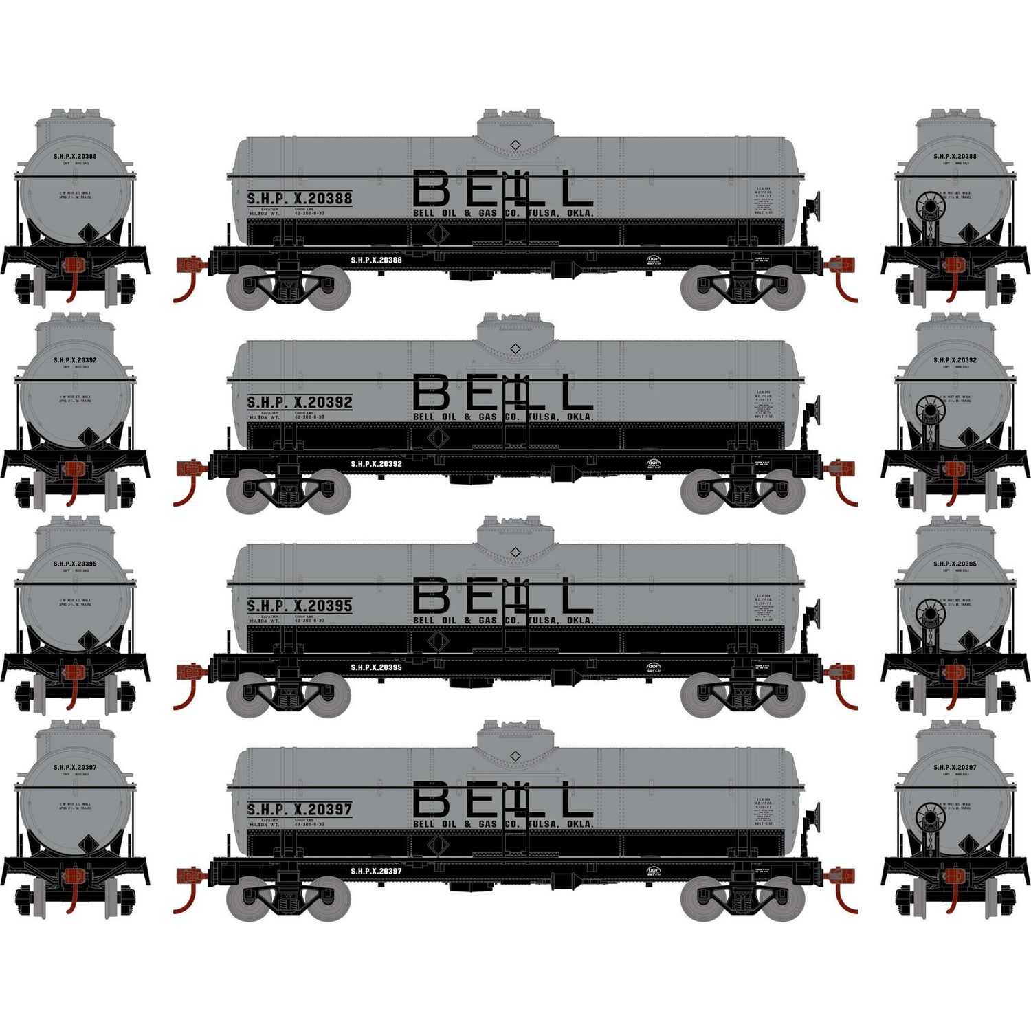 Athearn HO 1-Dome Tank, Bell Oil/SHPX #2 (4)