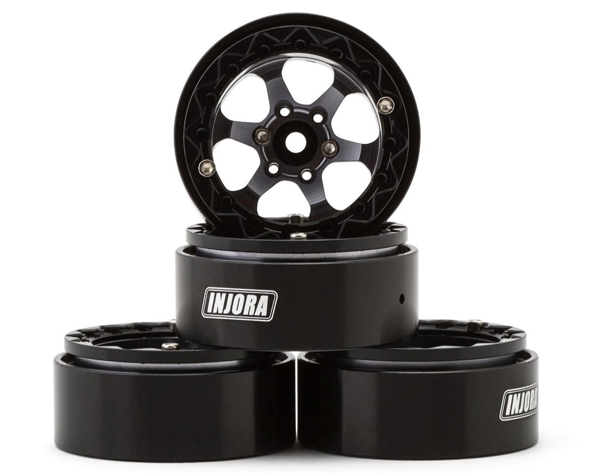 Injora 1.3" 6-Slot Aluminum Micro Crawler Beadlock Wheels (23g ea) (Grey/Black)