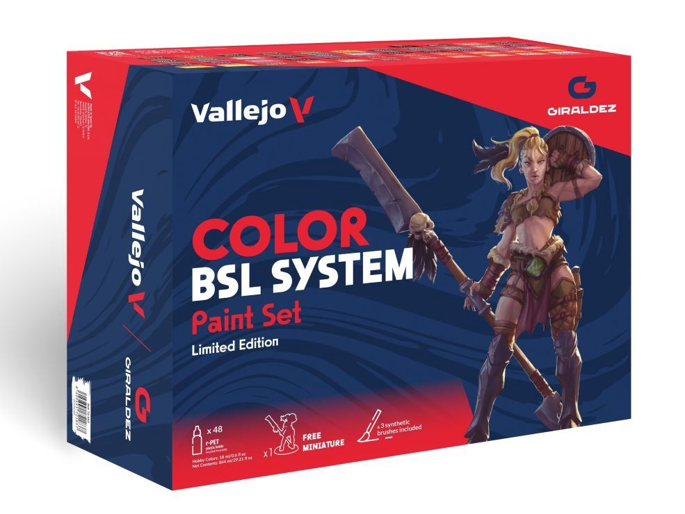 Vallejo 18ml BSL (Base, Shadow, Light) System Game Color Paint Set (48 Colors) w/Brushes &amp; Figure 72183