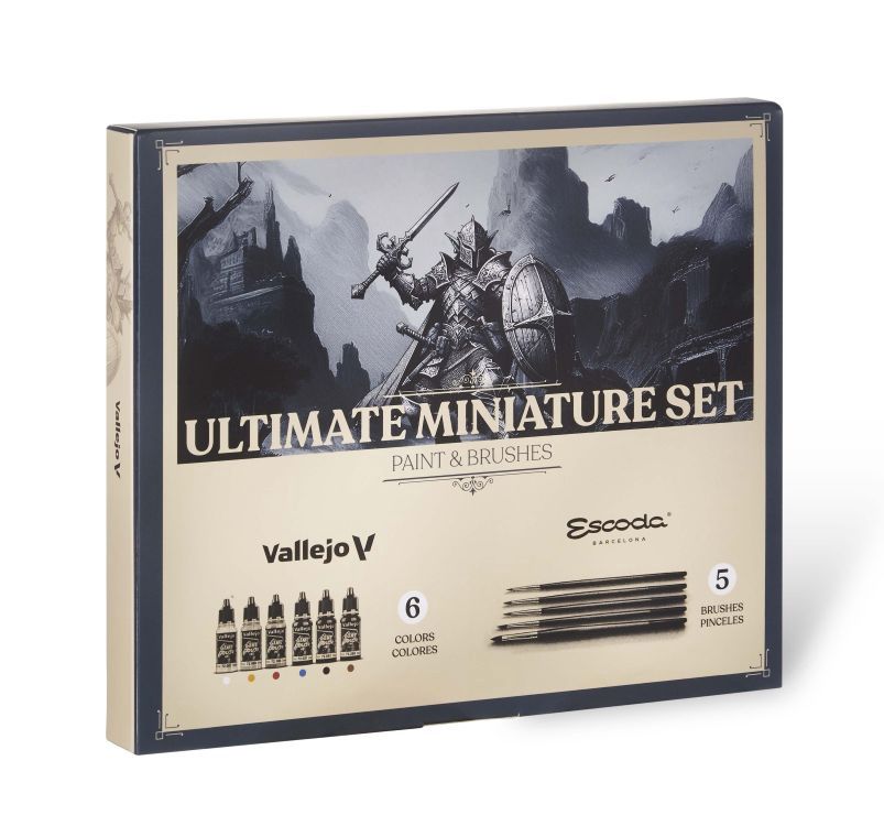 Vallejo 18ml Ultimate Miniature Game Color Paint Set (6 Colors) &amp; Brushes (5) 72206