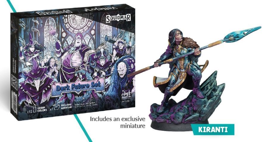 Vallejo 18ml Squidmar Miniatures Dark Future Paint Set (12 Colors) w/Figure 72202
