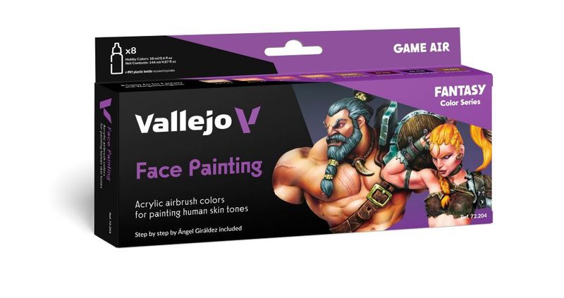 Vallejo 18ml Fantasy Face Painting Game Air Paint Set (8 Colors) 72204