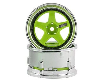 DS Racing Drift Element 5 Spoke Drift Wheels (Green Face/Chrome Lip/Black Rivet), Variant: DSC-DE-026