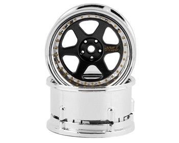 DS Racing Drift Element 6 Spoke Drift Wheels (Black &amp; Chrome w/Gold Rivets) (2), Variant: DSC-DE-213