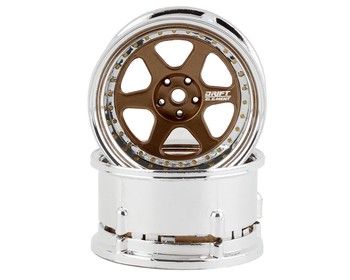 DS Racing Drift Element 6 Spoke Drift Wheels (Bronze &amp; Chrome w/Gold Rivets) (2), Variant: DSC-DE-222