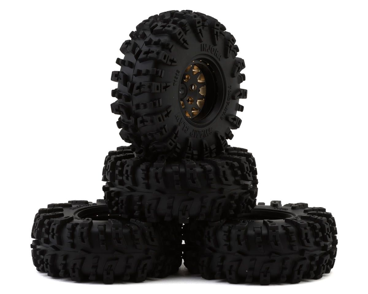 Injora 1.3" Deep Dish Brass Micro Crawler Beadlock Wheels w/Swamp Claw Tires, Variant: INJYQW-1301BGD-1319