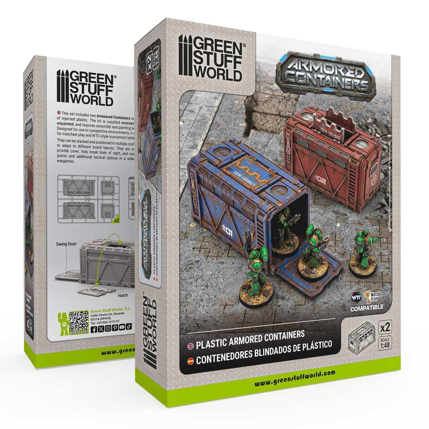 Green Stuff World: 3D Design - Plastic - Sci-Fi - Armoured Container (2 Pack) |GSW13585, Variant: GSW13585