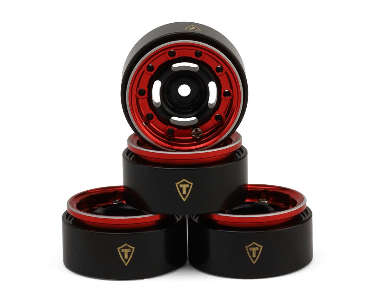 Treal Hobby Type F 0.7" Aluminum Micro Crawler Beadlock Wheels (Red/Black), Variant: TLHTSCX30-101