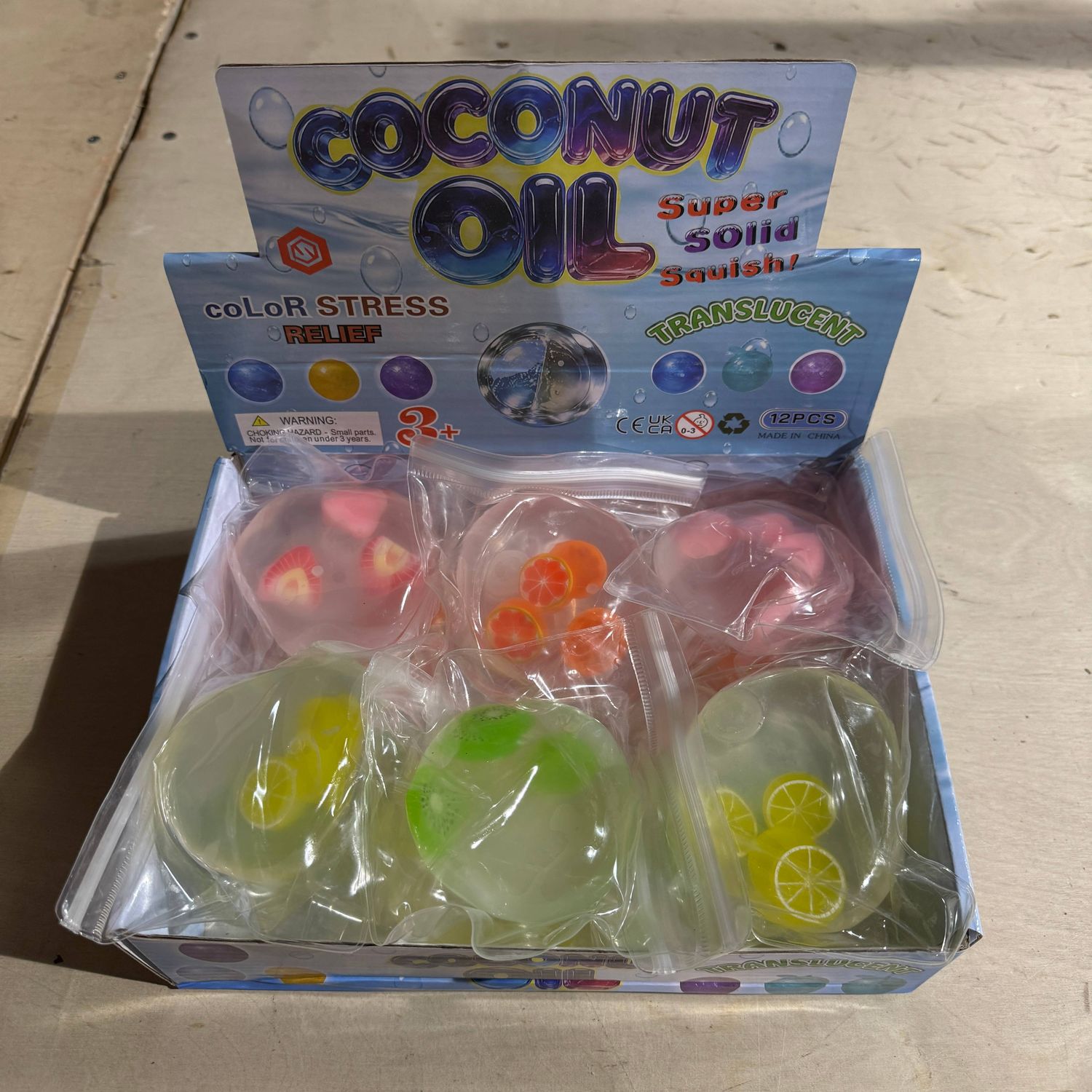 Coconut Oil Vaseline Mixed Fruit Round Ball Toy 12/pk | A216