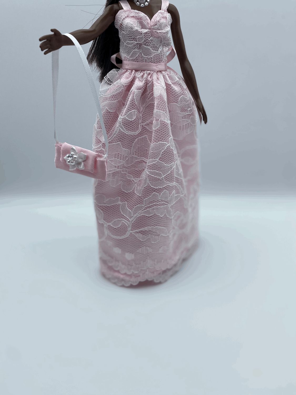 Fashion Doll Long Pink Lace Dress