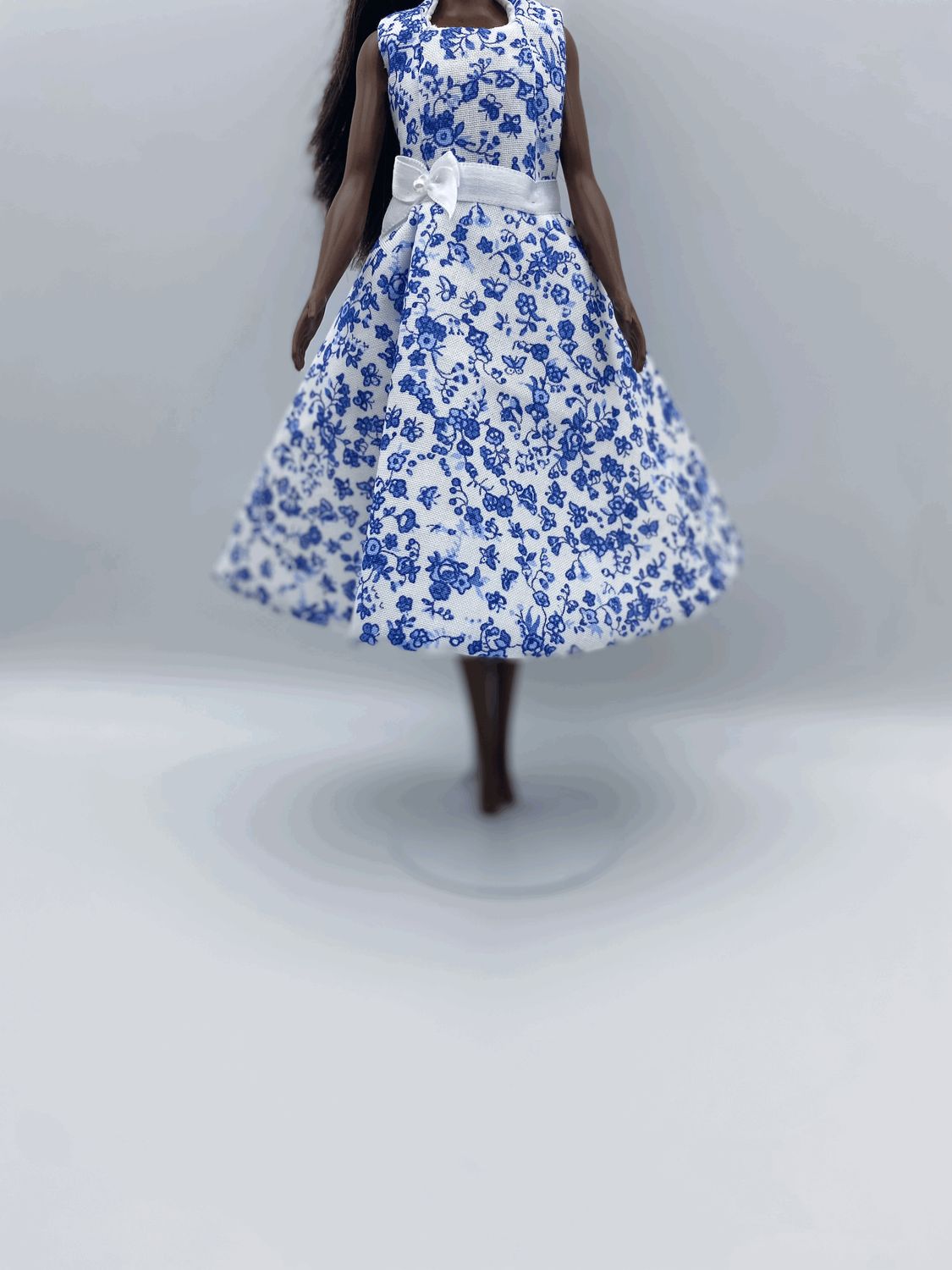 Fashion Doll Short Blue and White Flower Dress