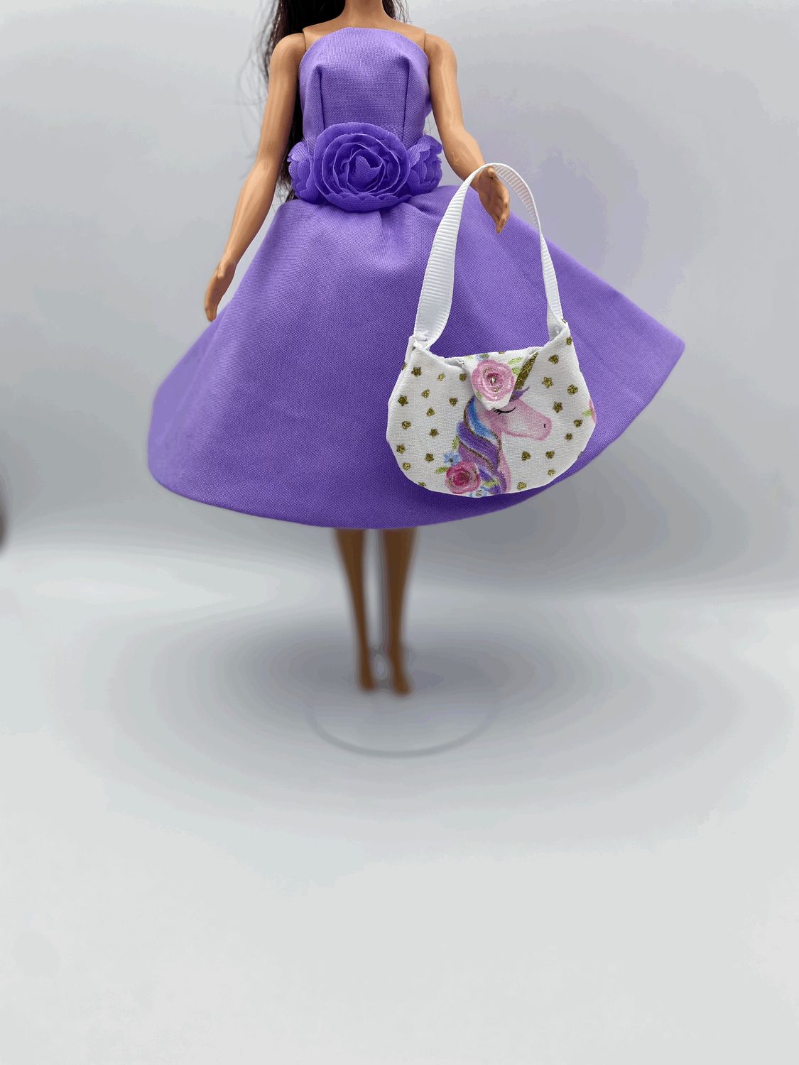 Fashion Doll Purple Flower Dress with Unicorn Purse