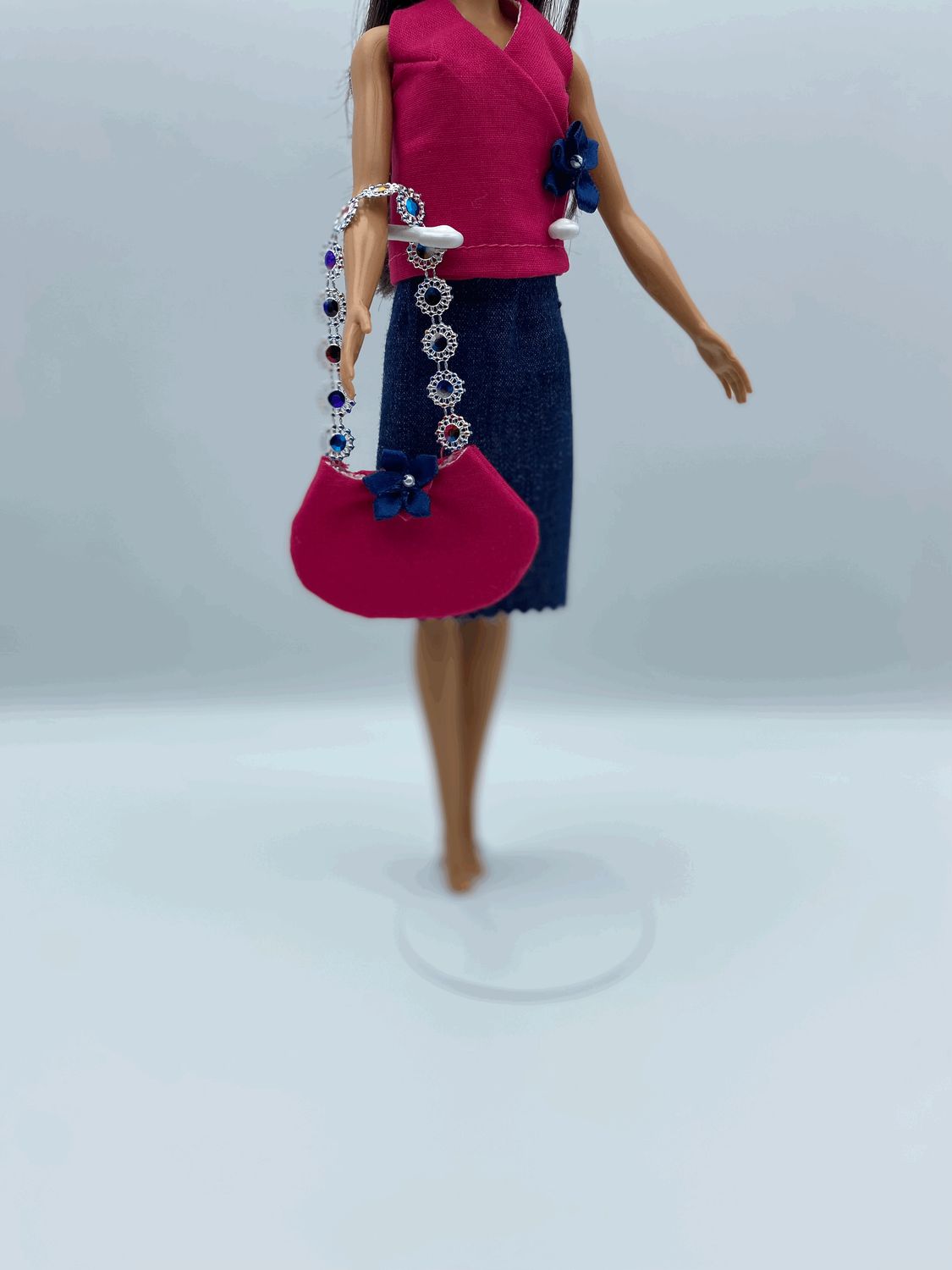 Fashion Doll Fuchsia Blouse and Blue Skirt with Purse