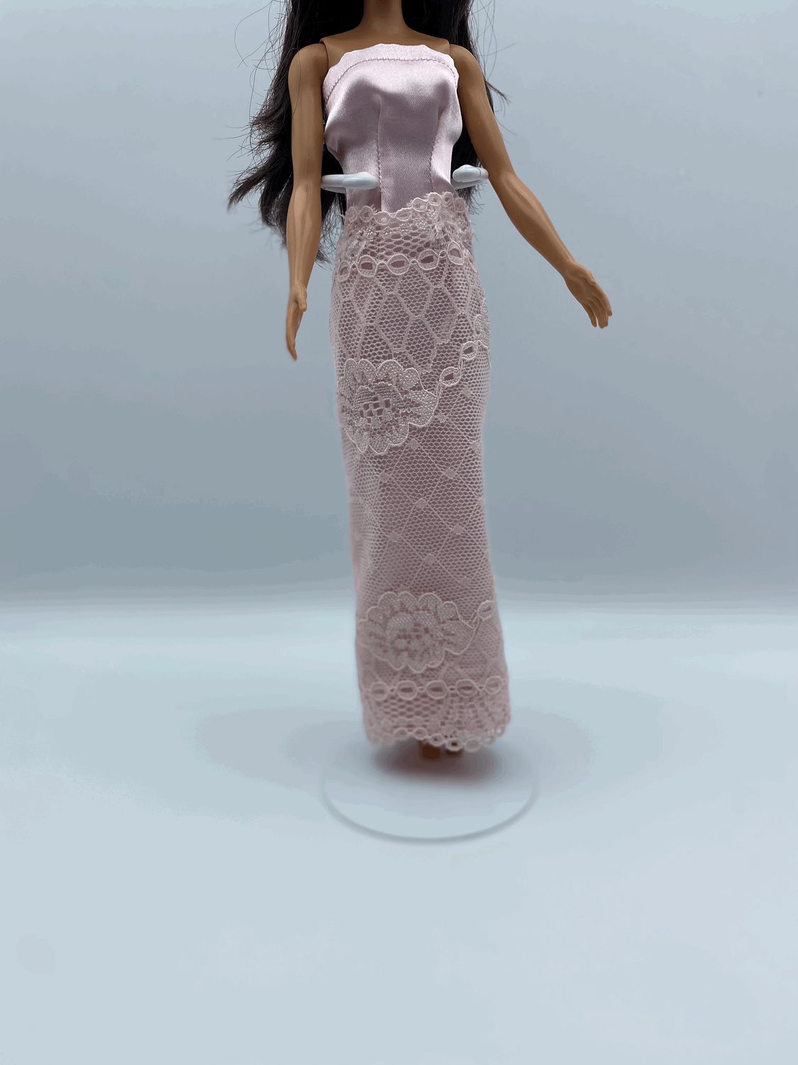 Fashion Doll Pink Satin and Lace Dress