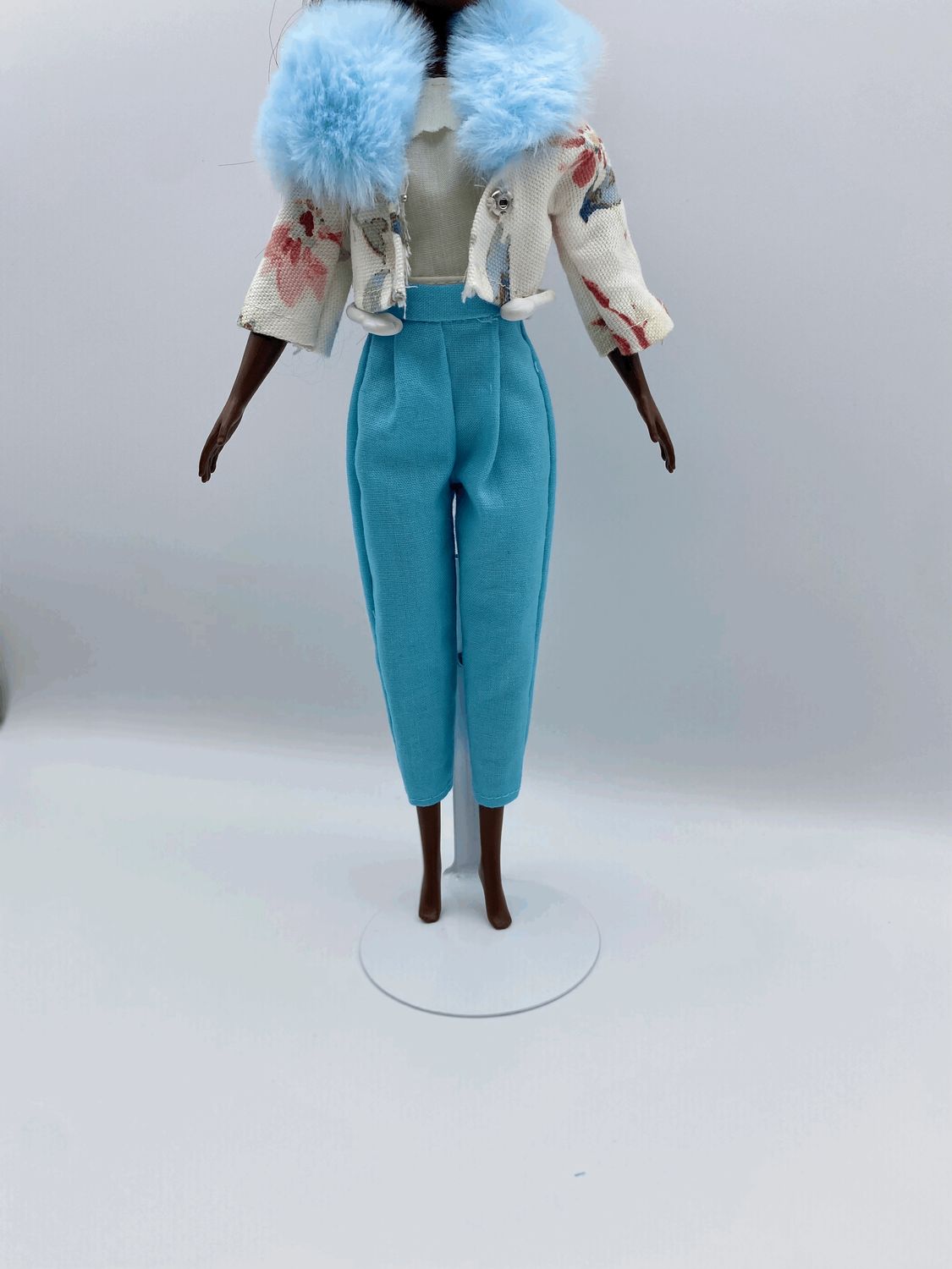 Fashion Doll Blazer, Beige Blouse, Turquoise Pants