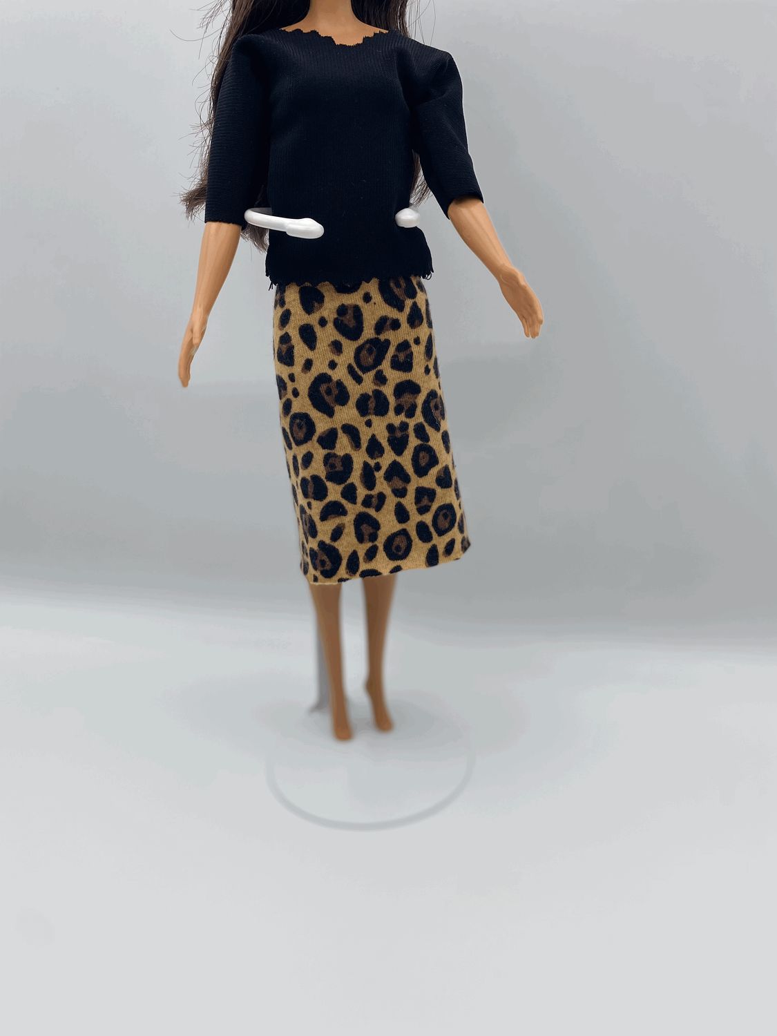 Fashion Doll Black Blouse and Leopard Print Skirt
