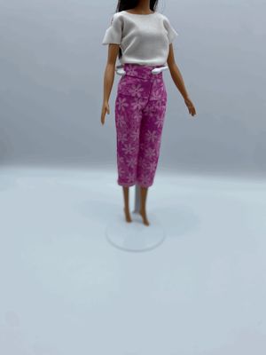 Fashion Doll Beige Blouse and Pink Flower Pants