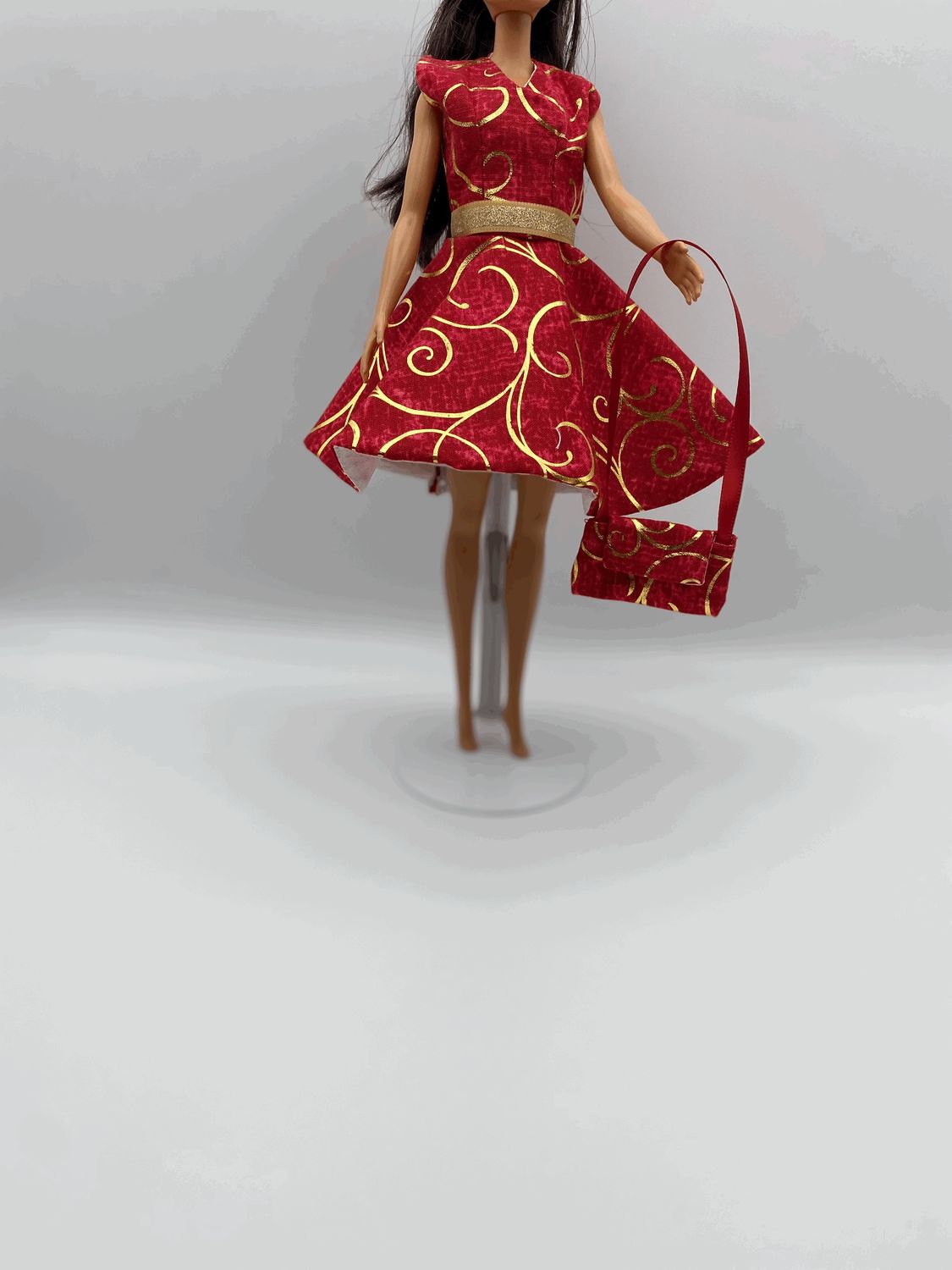 Fashion Doll Short Red and Gold Dress with Purse