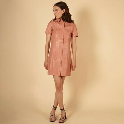 Faux leather dress with collar