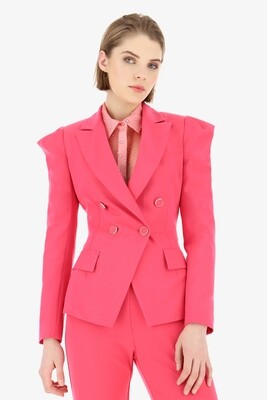 Double-breasted jacket with puffed shoulders