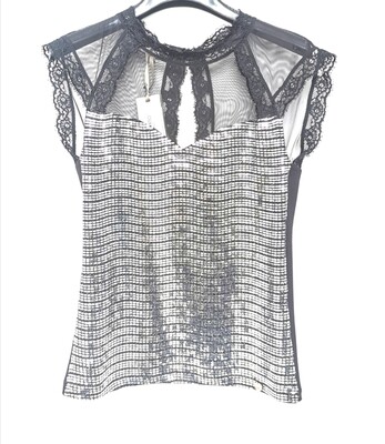 Top with metallic inserts and lace