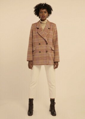 Double-breasted checked coat