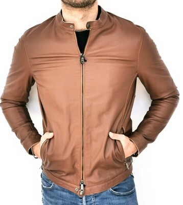 Leather slim jacket