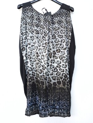 Sleeveless dress with double fabric animal print