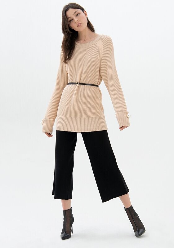 Long sweater with ribbed wool