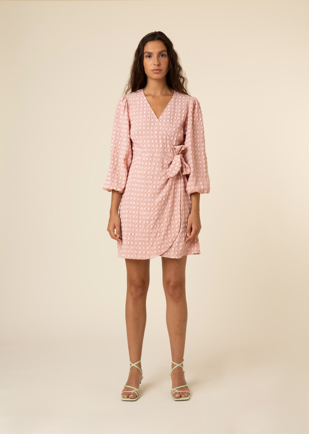 Wrap dress in textured fabric