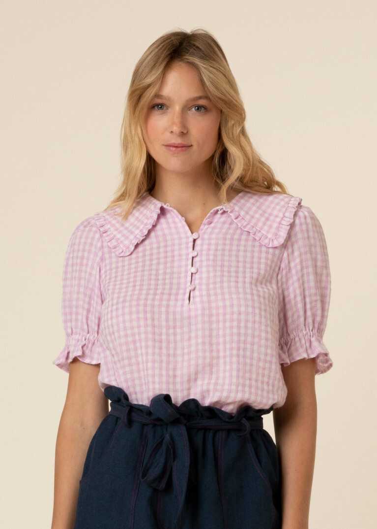 Camicia a quadretti con ​collo Claudine