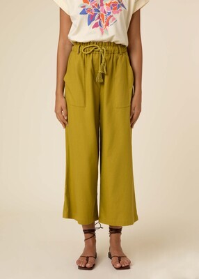 Pants with drawstring in cotton and linen