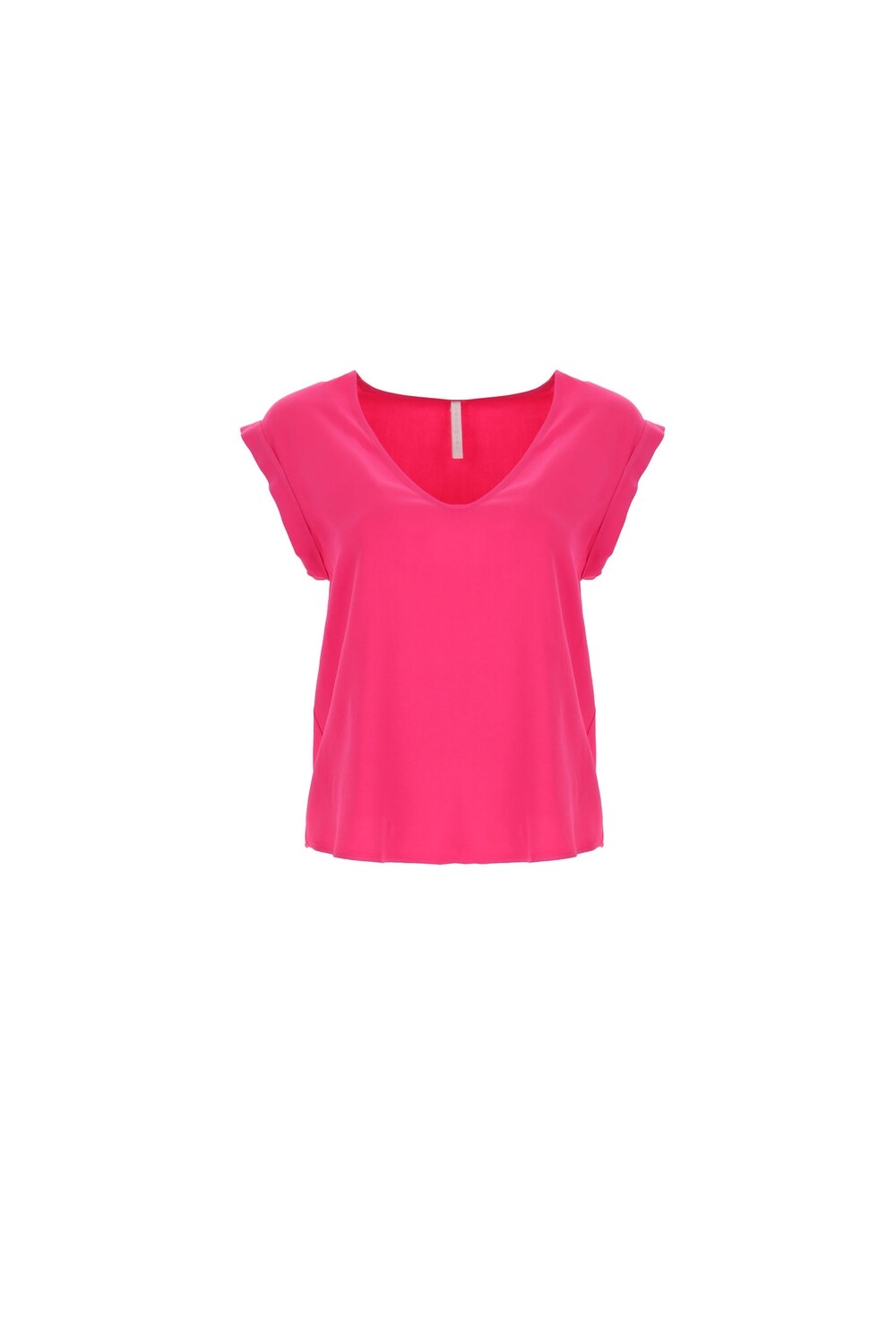 T-SHIRT WITH CAP SLEEVES AND TURN-UPS, Size: XS, COLOR: FUXIA