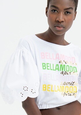 Cropped T-shirt with San Gallo sleeves