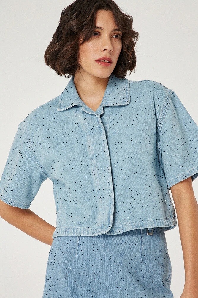 Camicia in denim con strass