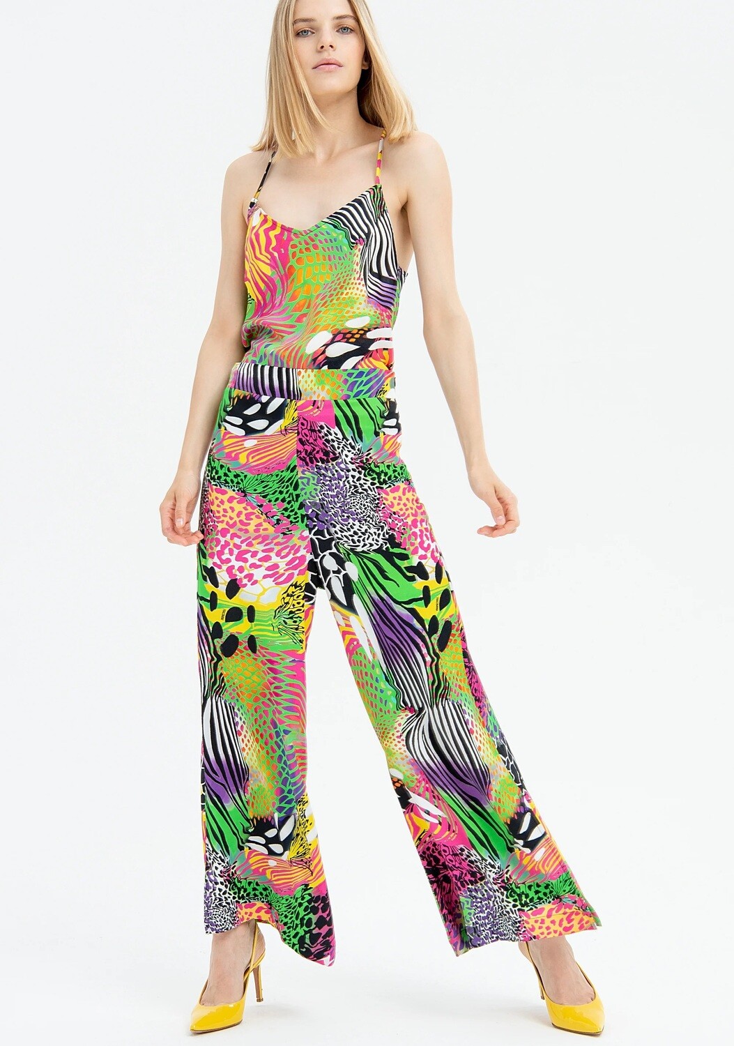 ​​Flare pants in multicolor pattern