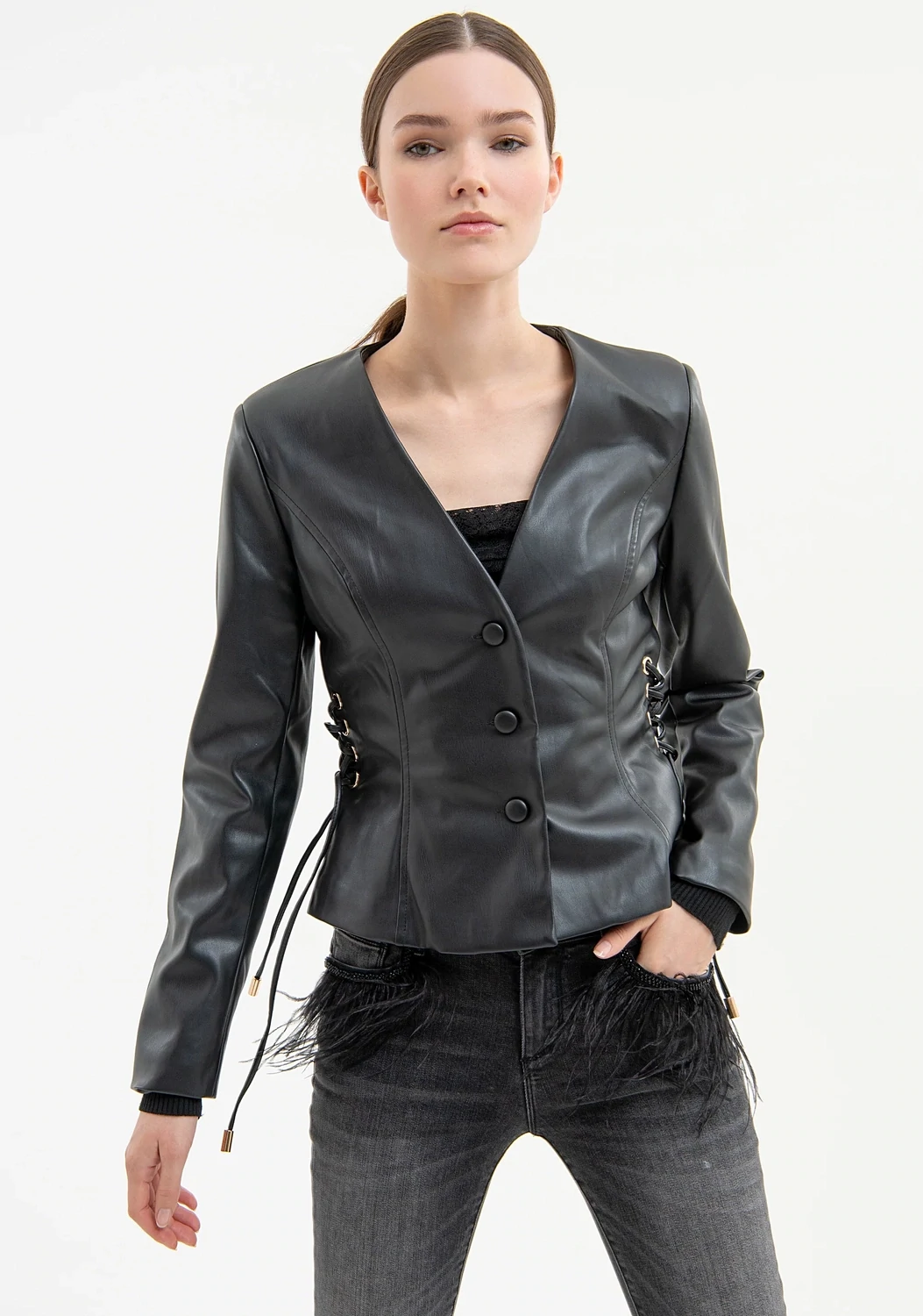 ​Regular jacket in eco leather